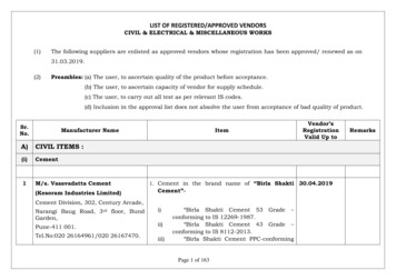 List Of Registered/Approved Vendors - Cidco