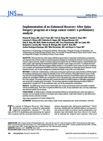 Implementation Of An Enhanced Recovery After Spine Surgery . - Jns