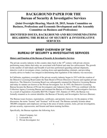BACKGROUND PAPER FOR THE Bureau Of Security & Investigative Services