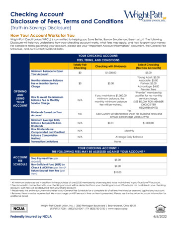 Checking Account Disclosure Of Fees, Terms And Conditions