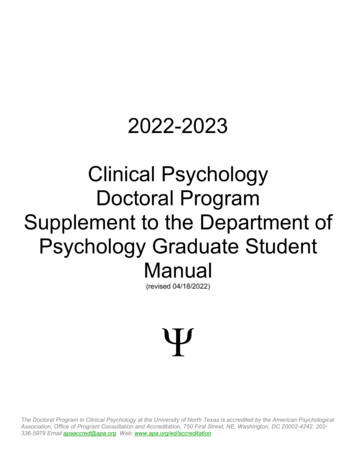 2022-2023 Clinical Psychology Doctoral Program Supplement To The .