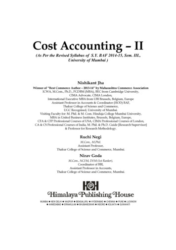 Cost Accounting - II - Dr.Nishikant Jha