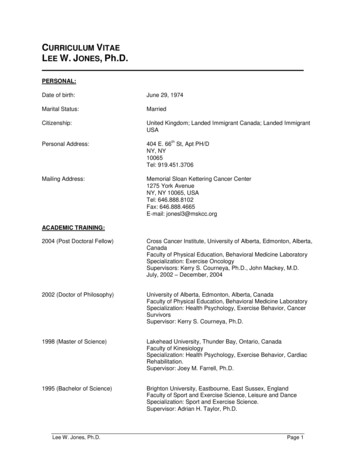 CURRICULUM VITAE LEE W. JONES Ph.D. - Jahrestagung 2015