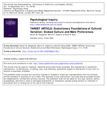 TARGET ARTICLE: Evolutionary Foundations Of Cultural Variation: Evoked .