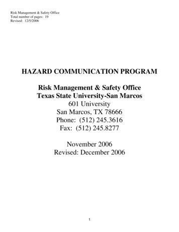 HAZARD COMMUNICATION PROGRAM Risk Management & Safety Office Texas .