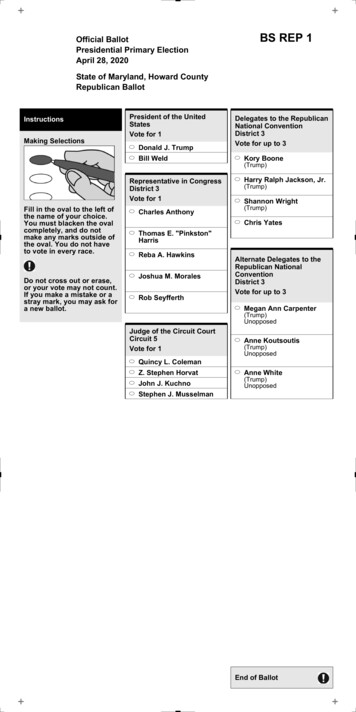 Official Ballot BS REP 1 Presidential Primary Election April . - Maryland