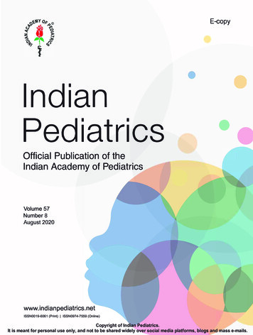 Indian Pediatrics August 2020 Issue - Iapindia 