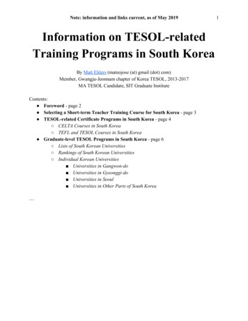 Information On TESOL-related Training Programs In South Korea - KoreaTESOL