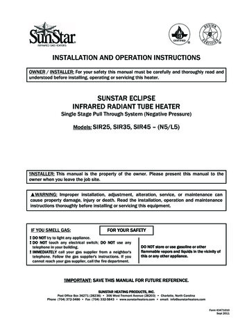 Installation And Operation Instructions Sunstar Eclipse Infrared .