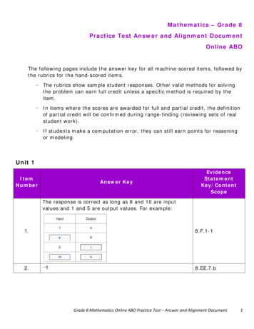 Mathematics - Grade 8 Practice Test Answer And Alignment Document .