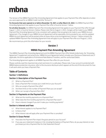Version 1 MBNA Payment Plan Amending Agreement