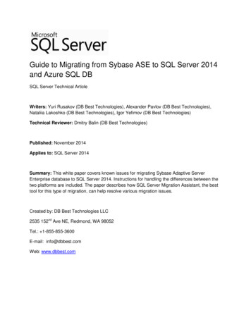 Guide To Migrating From Sybase ASE To SQL Server 2014 And Azure SQL DB