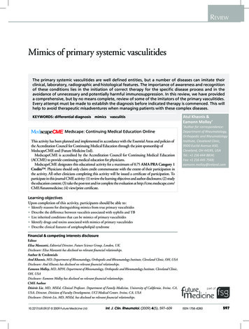 Mimics Of Primary Systemic Vasculitides - Open Access Journals