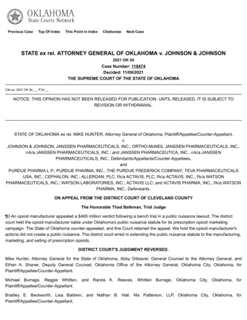 STATE Ex Rel. ATTORNEY GENERAL OF OKLAHOMA V. JOHNSON & JOHNSON