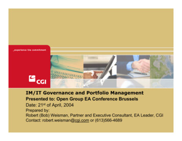 IM/IT Governance And Portfolio Management Presented To: Open Group EA .