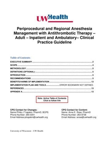 Periprocedural And Regional Anesthesia Management With Antithrombotic .
