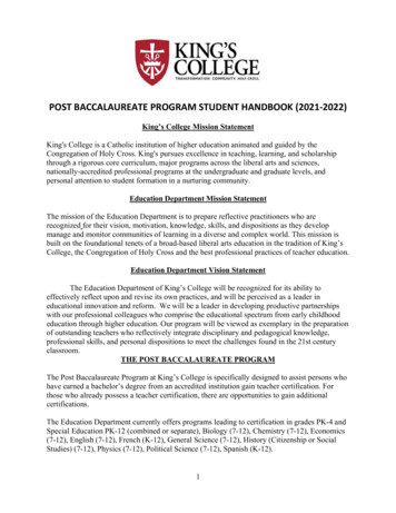 Post Baccalaureate Program Student Handbook (2021‐2022)