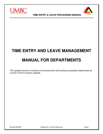 Time Entry And Leave Management Manual For Departments - Umbc