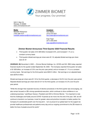 Zimmer Biomet Announces Third Quarter 2020 Financial Results