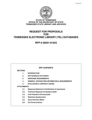 Request For Proposals For Tennessee Electronic Library (Tel) Databases .