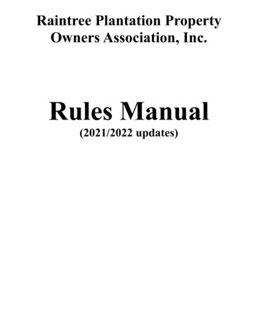 Rules Manual - Raintree Plantation - Raintree Plantation