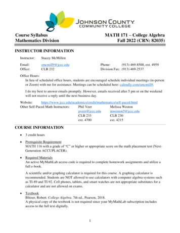 JCCC Course Syllabus - Math 171 College Algebra