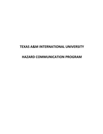 Tamiu Hazard Communication Program - TEXAS A&M INTERNATIONAL UNIVERSITY