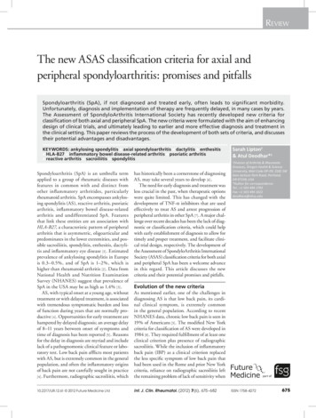 The New ASAS Classification Criteria For Axial And Peripheral .