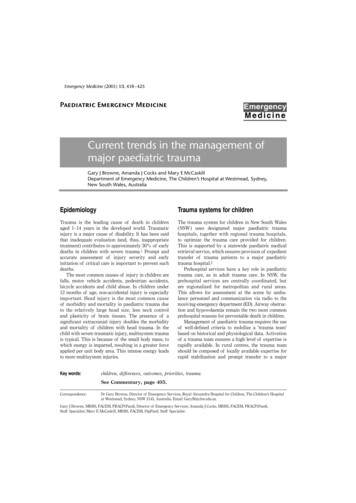 Current Trends In The Management Of Major Paediatric Trauma