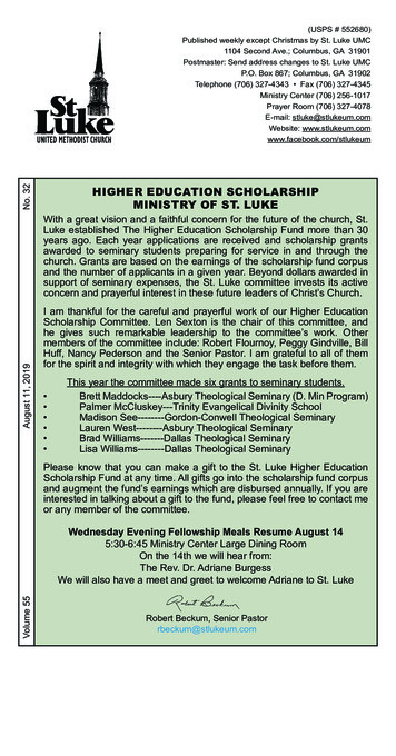 HIGHER EDUCATION SCHOLARSHIP MINISTRY OF ST. LUKE . - Saint Luke Columbus
