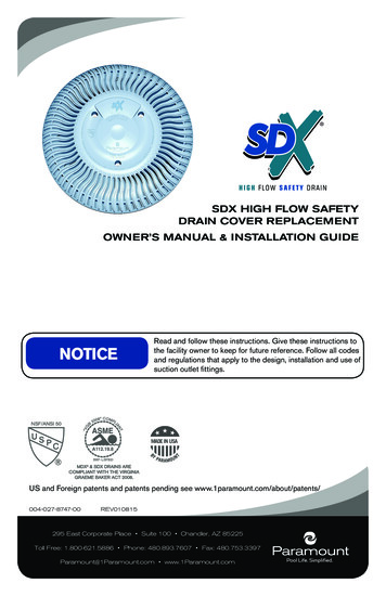 Sdx High Flow Safety Drain Cover Replacement Owner'S Manual .