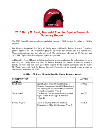 2013 Harry M. Zweig Memorial Fund For Equine Research Summary Report