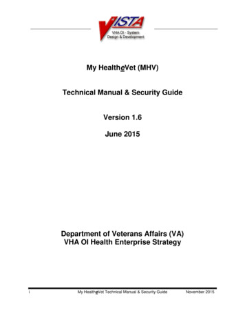 My HealtheVet (MHV) Technical Manual & Security Guide Version 1.6 June 2015