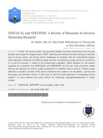 SERVQUAL And SERVPERF: A Review Of Measures In . - Global Journals