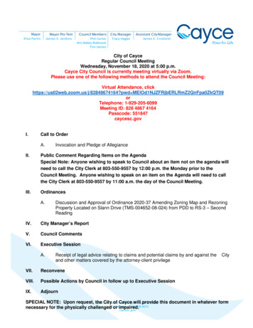 City Of Cayce Regular Council Meeting Wednesday, November 18, 2020 At 5 .