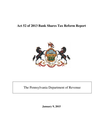 Act 52 Of 2013 Bank Shares Tax Reform Report