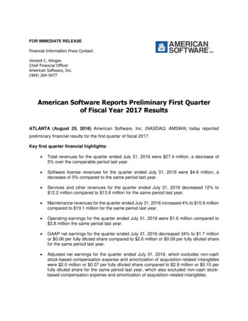 American Software Reports Preliminary First Quarter Of Fiscal Year 2017 .