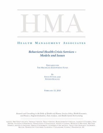 Behavioral Health Crisis Services - Models And Issues