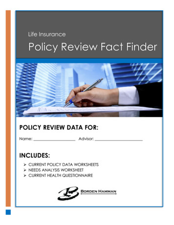 POLICY REVIEW DATA FOR: INCLUDES - Borden Hamman