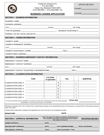BUSINESS LICENSE APPLICATION - Ocean City, Maryland