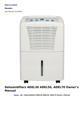 Dehumidifiers ADEL30 ADEL50, ADEL70 Owner's Manual - Manuals 