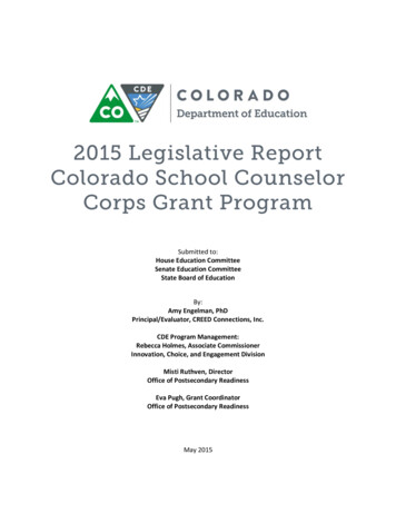 2015 Legislative Report Colorado School Counselor Corps Grant Program