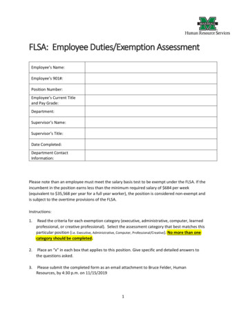 FLSA: Employee Duties/Exemption Assessment - Marshall University