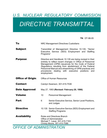 Management Directive 10.135, 'Senior Executive Service Employment And .