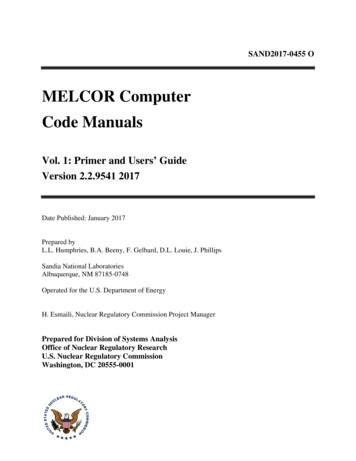 MELCOR Computer Code Manuals - Nuclear Regulatory Commission