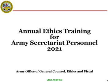 Annual Ethics Training For Army Secretariat Personnel 2021