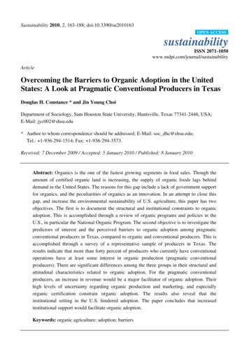 Overcoming The Barriers To Organic Adoption In The United States: A .