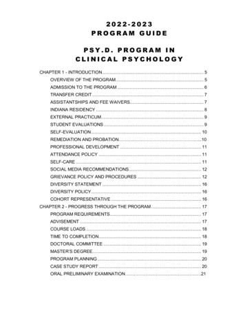 2022- 2023 Program Guide Psy.d. Program In Clinical Psychology