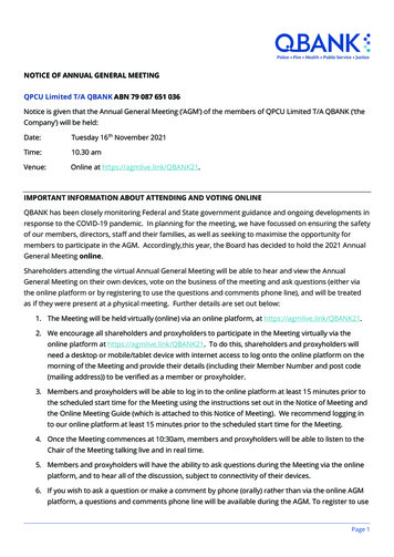 NOTICE OF ANNUAL GENERAL MEETING QPCU Limited T/A QBANK ABN . - Miraqle