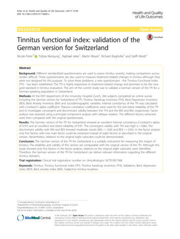 Tinnitus Functional Index: Validation Of The German Version For Switzerland